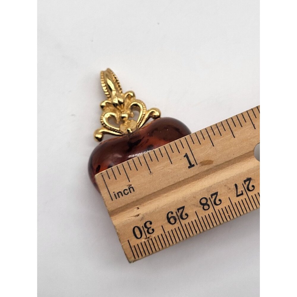 VTG Puffy Tortoise Shell Amber Color SIENNA HEART Pendant Gold Tone Avon - Picture 6 of 7
